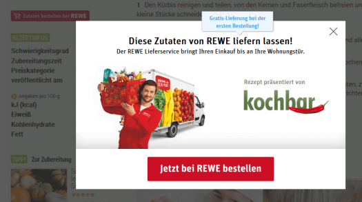 kochbar.de und REWE - Screenshot
