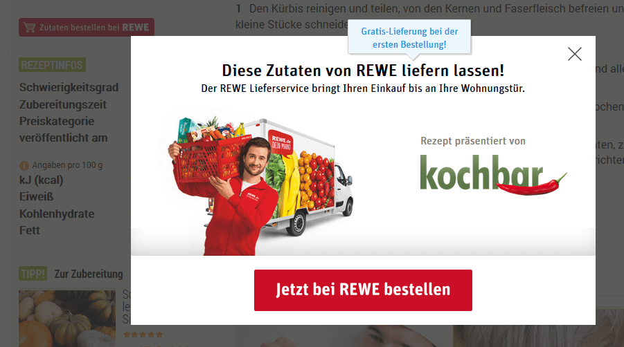 kochbar.de und REWE - Screenshot